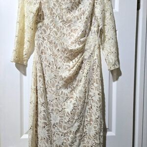 Elegant Cream Lace And Crystal Beaded Dress